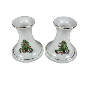 VTG Meiwa Home for the Holidays Christmas Candleholders Set Japan 3.75” Tree